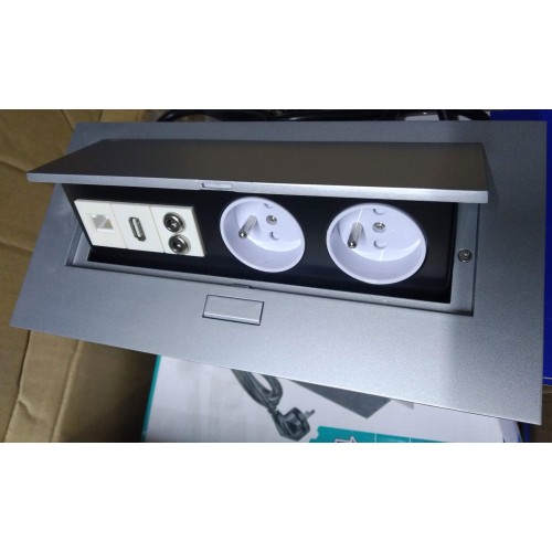 Подовжувач для офісу на 2 розетки USB аудіо інтернет вихід заземлення french алюміній - AE-PB02GU-53