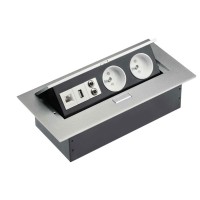 Подовжувач для офісу на 2 розетки USB аудіо інтернет вихід заземлення french алюміній