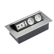 Подовжувач для офісу на 2 розетки USB аудіо інтернет вихід заземлення french алюміній