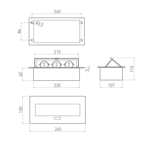 Подовжувач для офісу на 3 розетки заземлення Schuko алюміній - AE-PB03GS-53
