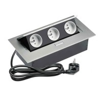 Подовжувач для офісу на 3 розетки із заземленням French алюміній + провід 1,5 метра з вилкою