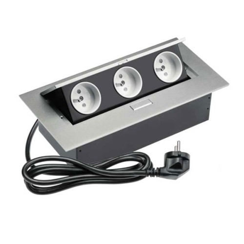 Подовжувач для офісу на 3 розетки із заземленням French алюміній + провід 1,5 метра з вилкою - AE-PBC3GU-53