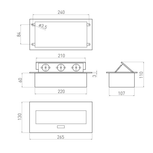 Подовжувач для офісу на 3 розетки із заземленням French алюміній + провід 1,5 метра з вилкою - AE-PBC3GU-53