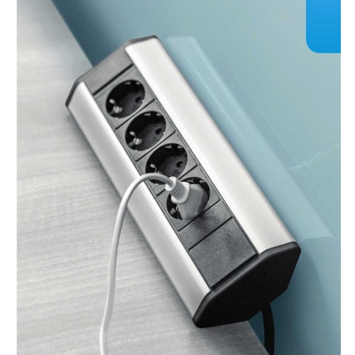Подовжувач для офісу кутовий із заземленням Schuko на 4 розетки, сірий - AE-PBKT4S-80