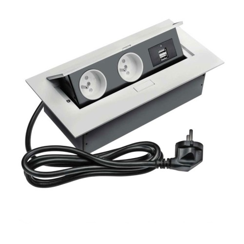 Подовжувач для офісу на 2 розетки із заземленням 2xUSB, білий + провід 1,5 метра з вилкою - AE-PBU2GU-10