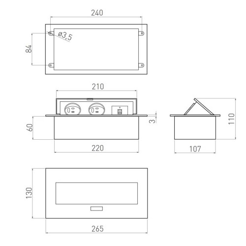 Подовжувач для офісу на 2 розетки із заземленням French чорний, 2 USB + провід 1,5 метра з вилкою - AE-PBU2GU-20