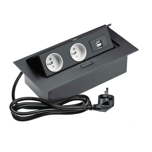 Подовжувач для офісу на 2 розетки із заземленням French чорний, 2 USB + провід 1,5 метра з вилкою - AE-PBU2GU-20