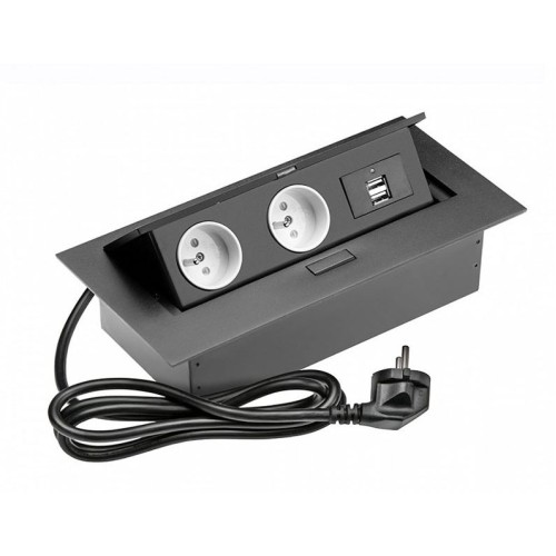 Подовжувач для офісу на 2 розетки із заземленням French чорний, 2 USB + провід 1,5 метра з вилкою - AE-PBU2GU-20