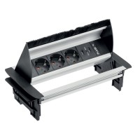 Подовжувач для офісу з пропуском під кабель на 3 розетки із заземленням schuko 2xUSB