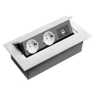 Удлинитель для офиса на 2 розетки с заземлением 2xUSB, белый, SCHUKO