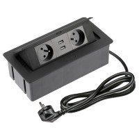 Удлинитель настольный SOFT 2 розетки AE-PBSUC2GU-20 French 2xUSB, черный, с проводом 1,5 метра