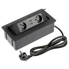 Подовжувач настільний SOFT 2 розетки AE-PBSUC2GU-20 French 2xUSB, чорний, з дротом 1,5 метра