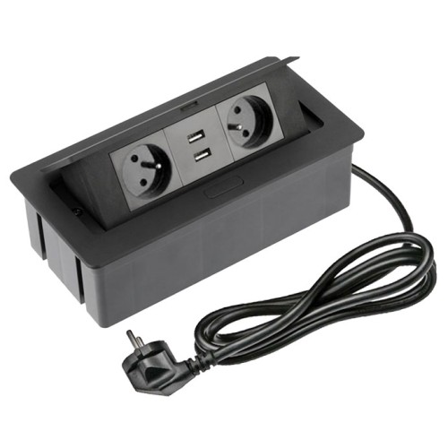 Подовжувач настільний SOFT 2 розетки AE-PBSUC2GU-20 French 2xUSB, чорний, з проводом 1,5 метра - AE-PBSUC2GU-20N