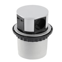 Подовжувач круглий врізний 3 розетки COMFORT (Schucko) 2xUSB 2,4A, дріт 1,5м, алюміній