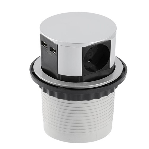 Подовжувач круглий врізний 3 розетки COMFORT (Schucko) 2xUSB 2,4A, провід 1,5м, алюміній - AE-BPW3S100U-53