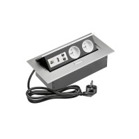 Удлинитель для офиса на 2 розетки USB аудио интернет выход из зас. ал. + провод 1,5 м с вилкой