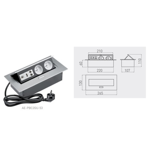Подовжувач для офісу на 2 розетки USB аудіо інтернет вихід із зас. ал. + дріт 1,5 м з вилкою - AE-PBC2GU-53