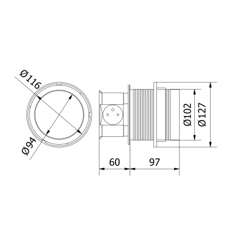 Подовжувач круглий врізний 4 розетки COMFORT (Schucko), провід 1,5 м, алюміній - AE-BPW4S100-53