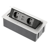 Подовжувач для офісу SOFT на 2 розетки із заземленням SCHUKO алюміній + дріт з вилкою