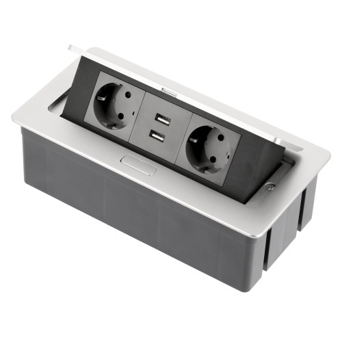 Удлинитель для офиса SOFT на 2 розетки с заземлением SCHUKO алюминий + провод с вилкой - AE-PBSUC2GS-53