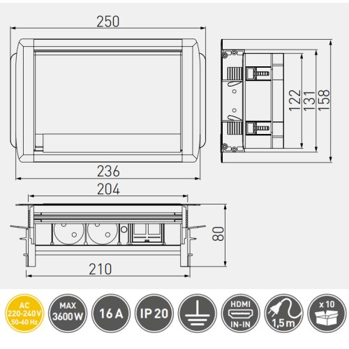 Подовжувач врізний для офісу AE-PBC2GS1HDMI-53 BKS 1.5m кабелю - AE-PBC2GS1HDMI-53