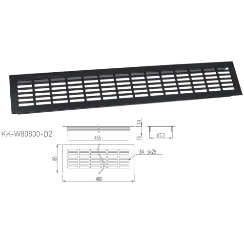 Решітка вентиляційна GTV Чорна 480х80 - KK-W80800-D2