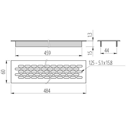 Вентиляційна решітка  алюмінієві, білі, 480х60 мм - KK-W60800-M1