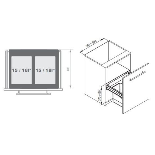 Мусорное ведро REJS Comfort Box 60 H = 350 направляющая L-400 серое - WE28.1722.01.002