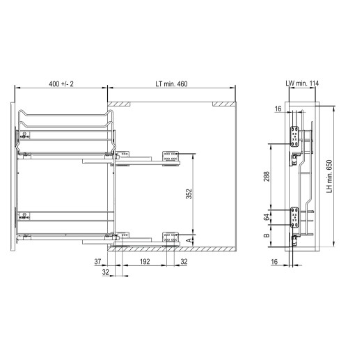 Корзина REJS VARIANT MULTI боковое, мини 150, для полотенец, L-450, эффект хром (оцинковка) - WE29.0001.01.062