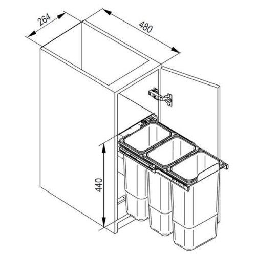 Мусорное ведро REJS JC604 30 (264x480x430) тройное 3x9L пластик серый - WE14.3362.05.549