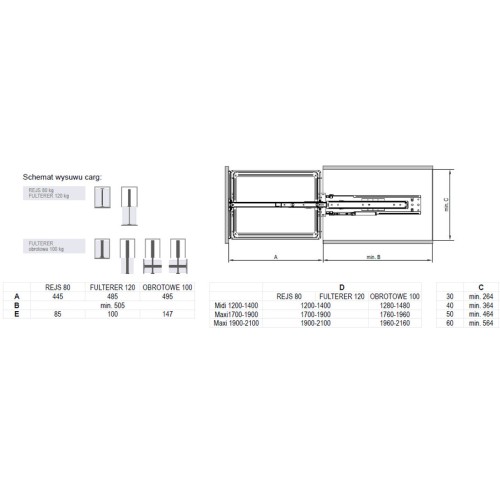 Карго REJS Maxima Silva ХРОМ/Графіт 300мм 1700-1900мм 5 полиць (без напрямних) WE32.0031.43.781