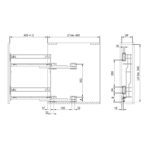 Корзина REJS VARIANT MULTI боковое, мини 250, L-450, эффект хром (оцинковка) - WE29.0124.01.062