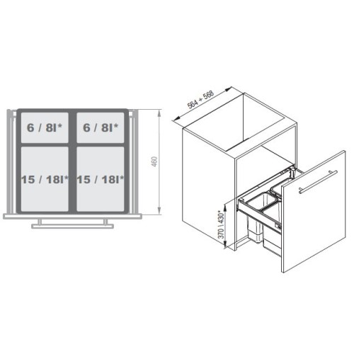 Мусорное ведро REJS Comfort Box 60 H = 350 направляющая L-450 серое - WE28.1717.01.002