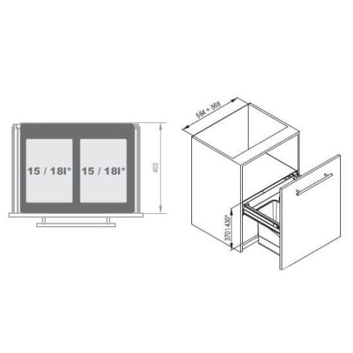 Мусорное ведро REJS Comfort Box 60 H = 410 направляющая L-400 серое - WE28.1723.01.002