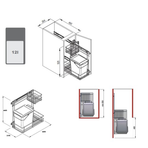 Мусорное ведро REJS универсальное, 12л, фасад 300мм, белое - WE22.0110.05.013
