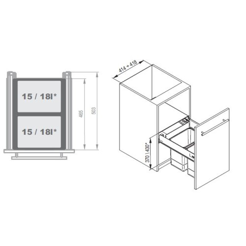 Відро для сміття REJS Comfort Box 45 H = 350 напрямна L-500 сіре - WE28.2018.01.002