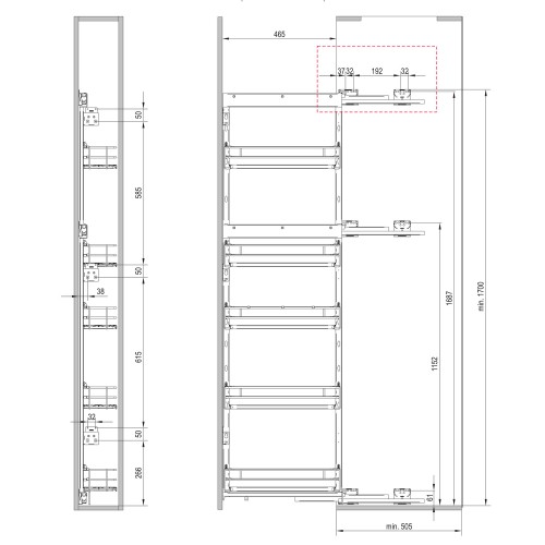 Карго REJS Maxima Classic 5 полиць 150мм Права ХРОМ 1700мм - WE31.0055.01.001