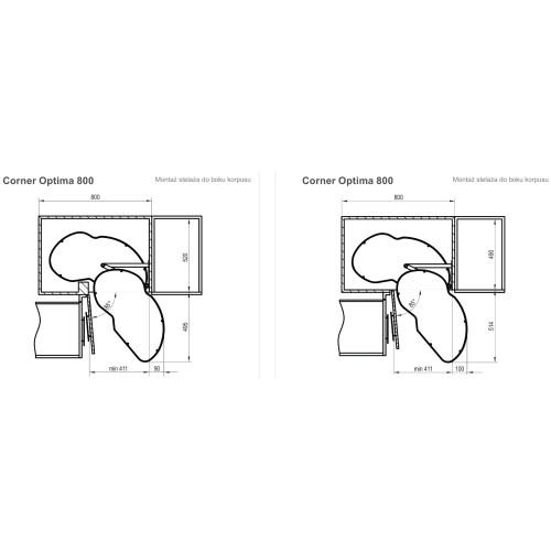 Кут REJS Corner Optima Maxima SILVA 800 правий, хром/графіт - WE28.2508.43.781