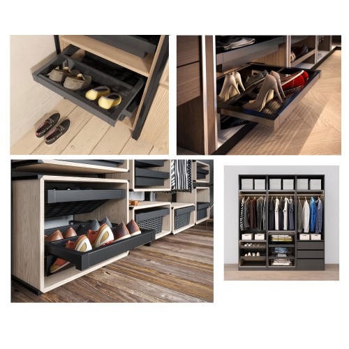 Полиця для взуття металева elite 600 мм перфорована з доводчиком, колір графіт - WG-POBUWM60-60