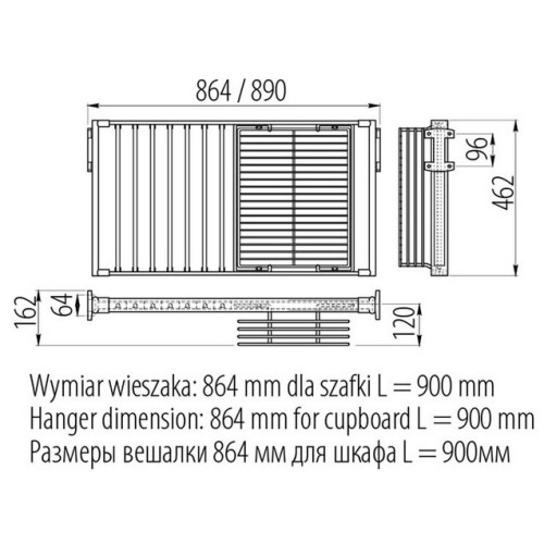Висувний вішалка для штанів + кошик хромований алюміній 90 см - ww-wspk90-01