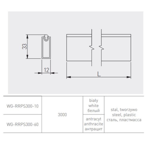 Штанга GTV Elite з антиковзною вставкою L-3000мм + 2 кріплення із заглушками біла - WG-RRPSET-B-10