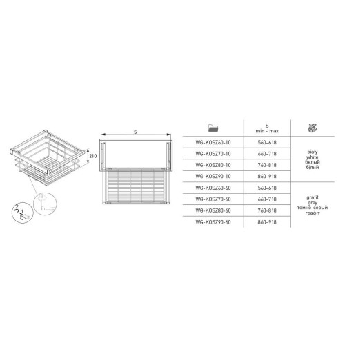 Кошик для білизни elite 900 мм з доводчиком, колір графіт - WG-KOSZ90-60