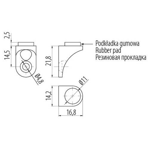 Полкоутримувач для скляних полиць кріплення на шуруп, з гумкою хром CGP - PP-GL-CGP-01