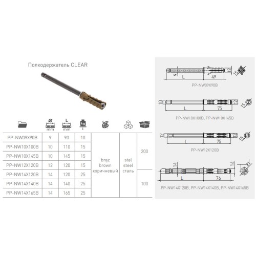 Полкотримач врізний 10х100 мм - PP-NW10X100B