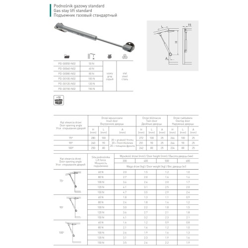 Ліфт пневматичний 80N сатину - PD-G0080-N02