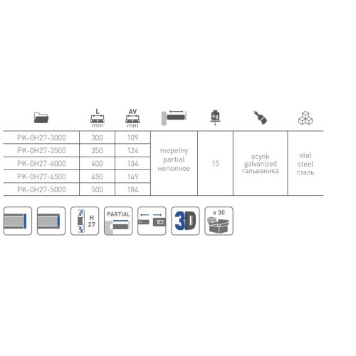 Напрямні кулькові GTV H-27 L-500 мм - PK-0H27-5000