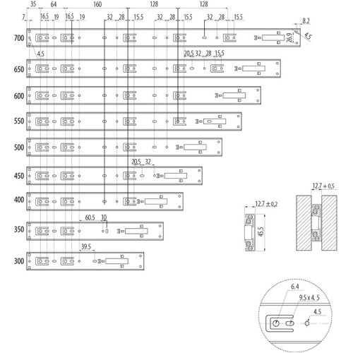 Направляючі кулькові 500 Prestige (1,2 мм) - PK-P-H45-500-GX push to open
