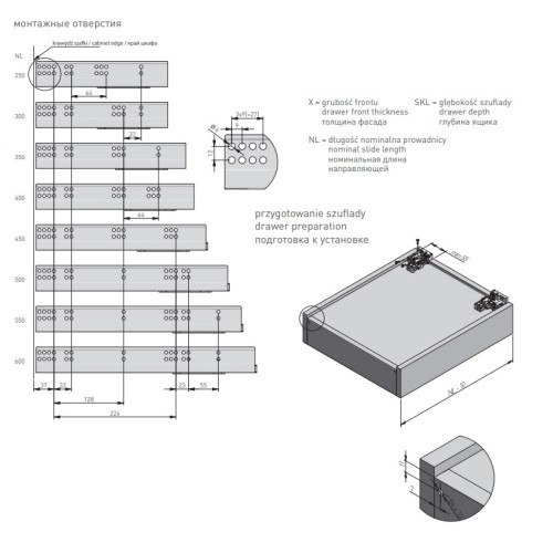 Напрямна Modern Slide нижнього кріплення повного висування L-350 (16-18 мм) 3D push to Open - PB-3D0FPO18-350-PRO