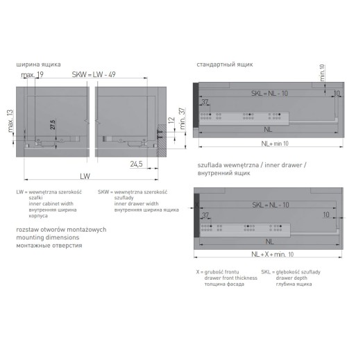 Направляющая нижнего монтажа с доводчиком GTV MODERN SLIDE PRO Synhro 3D 16-18 мм 550 мм - PB-3D0SHX18-550-PRO
