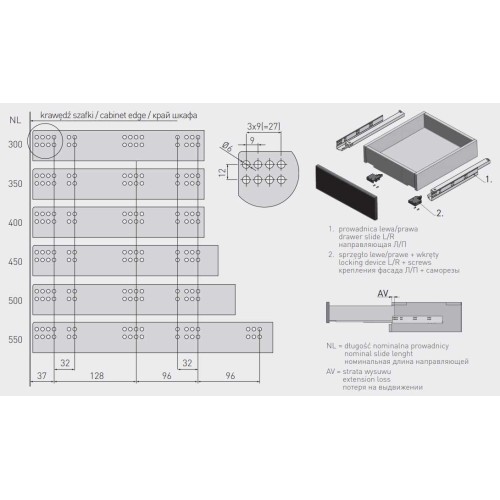 MODERN SLIDE Напрямна нижнього кріплення повного висування L-250 (16-18 мм) 3D - PB-3D0SHX18-250-H